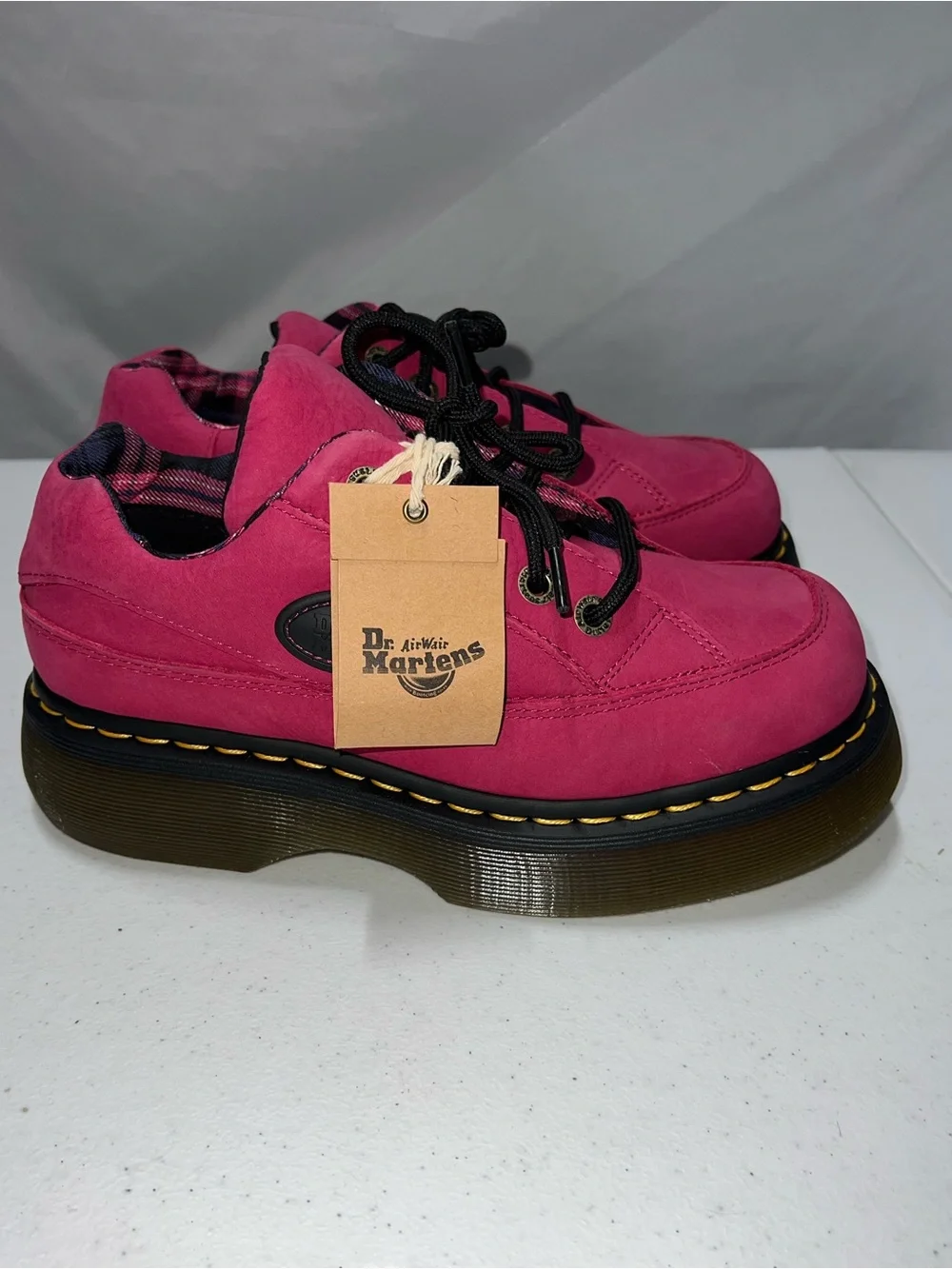 Dr. Martens Pink Plaid Lined Platform Shoe